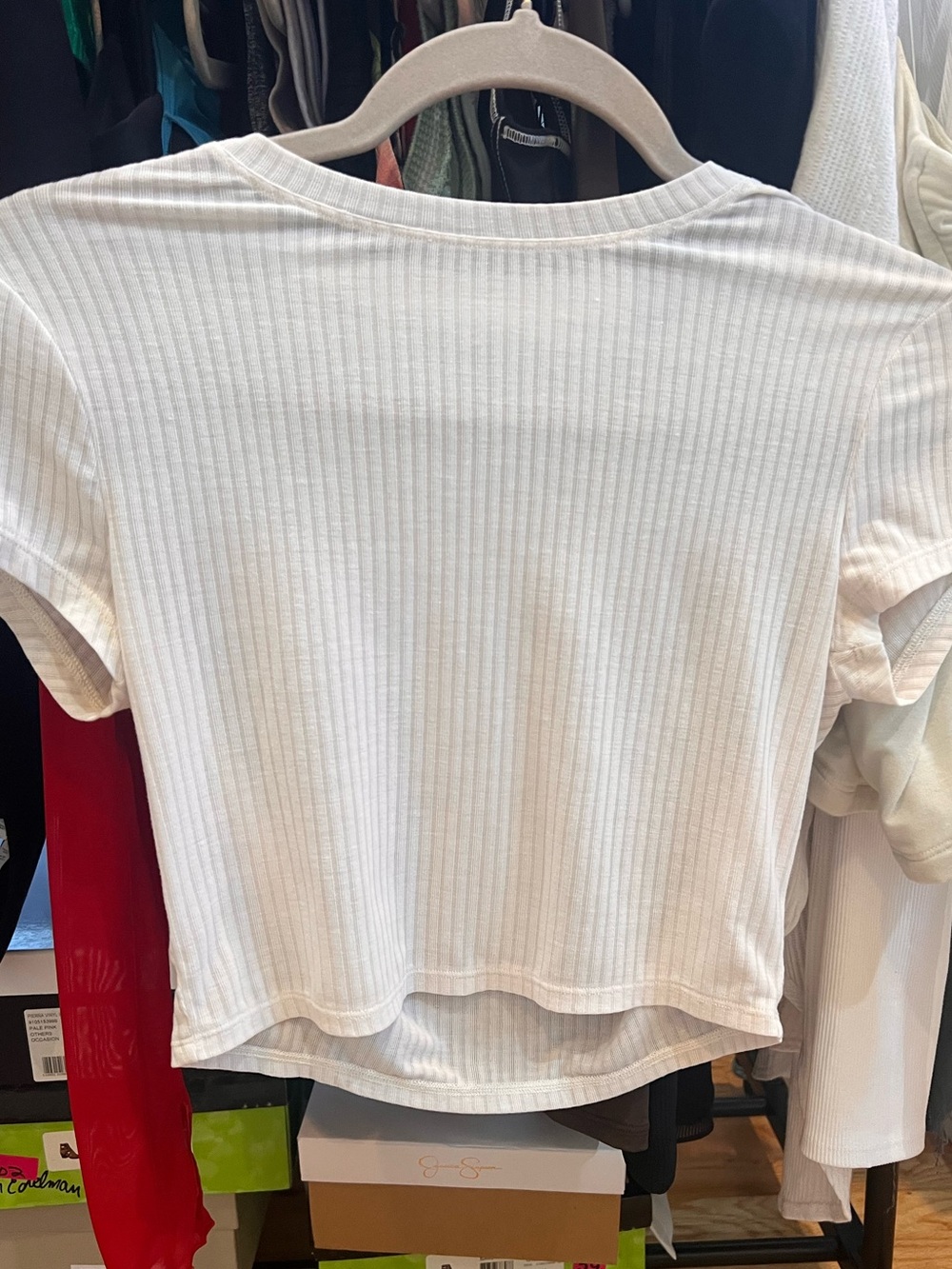 ALO Sea Coast Ribbed Crop Short Sleeve Top Ivory Cream XS